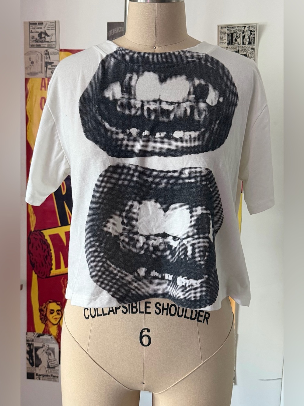 Private Label White Tee with Black Mouth Graphic